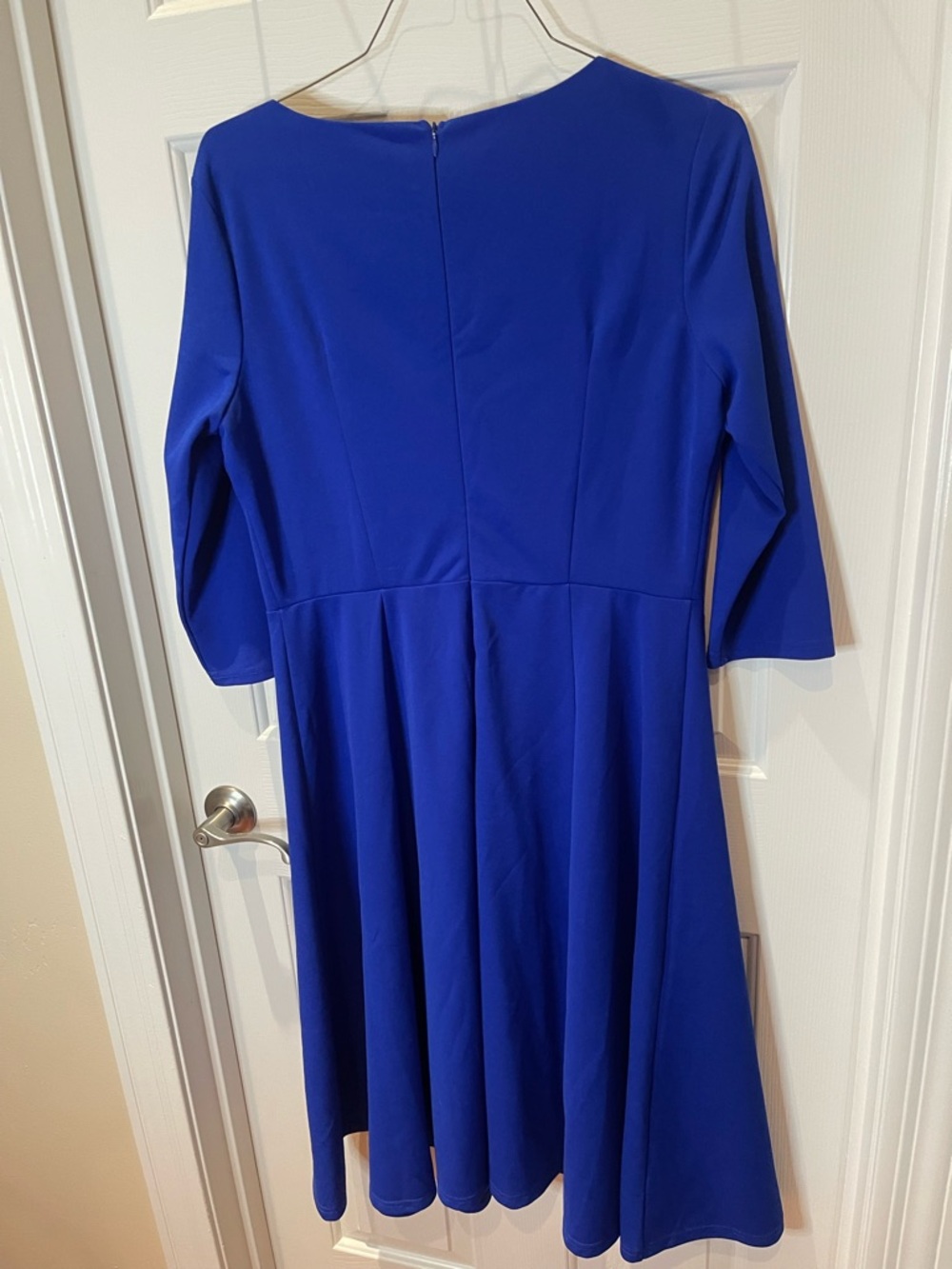Royal Blue Fit-and-Flare Midi Dress with Three-Quarter Sleeves - Picture 10 of 12